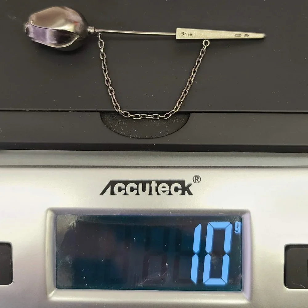 BRIONI Sterling Silver 925 Lapel Tie Stick Suit Pin Gunmetal Rose Bud Minimalist - Picture 12 of 16